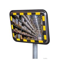JISLON industriespiegel RVS 45 × 60 cm met reflecterende geel-zwarte rand en magazijnreflectie