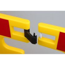 Inklapbaar afzethek HDPE, 200 x 80 cm, 2 segmenten, kleur geel met rood/witte blok markering