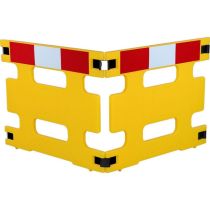 Inklapbaar afzethek HDPE, 200 x 80 cm, 2 segmenten, kleur geel met rood/witte blok markering