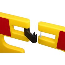 Inklapbaar afzethek HDPE, 300 x 80 cm, 3 segmenten, kleur geel met rood/witte blok markering