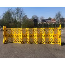 Mobiel veiligheid schaarhek PVC, uittrekbaar tot 3,85 meter, kleur geel