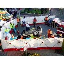 Ongevallenscherm 7,20 x 1,80 meter, kleur wit/rood