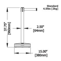 Paal in zwart satijn finish met uittrekbaar lint 3,60 meter, kleur lint zwart