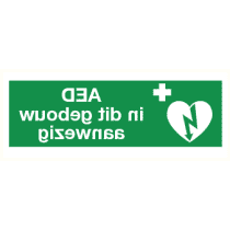 Pictogram AED in dit gebouw aanwezig (spiegelbeeld)