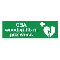 Pictogram AED in dit gebouw aanwezig (spiegelbeeld)
