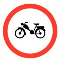 Pictogram Gesloten voor brom-, snorfietsers en voor gehandicaptenvoertuigen met in werking zijnde motor