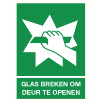 Pictogram Glas breken om deur te openen