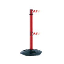 Set van 2 kunststof palen met recycle voet met 2 uittrekbare linten van 3,65 meter, kleur lint rood/wit