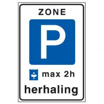 Verkeersbord E10zbh, Parkeerschijf-zone herhaling met verplicht gebruik van parkeerschijf, tevens parkeerverbod indien er langer wordt geparkeerd dan de parkeerduur die op het bord is aangegeven