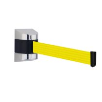 Wandcassette chroom met uittrekbaar lint 4,60 meter, kleur lint geel