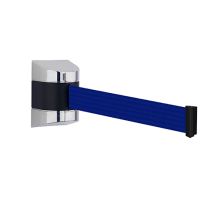 Wandcassette chroom met uittrekbaar lint 9 meter, kleur lint effen donkerblauw
