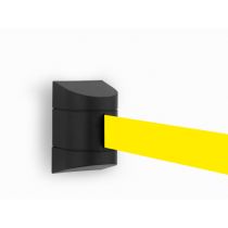 Wandcassette zwart met uittrekbaar lint 4,60 meter, kleur lint geel