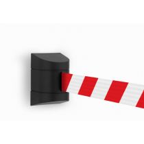 Wandcassette zwart met uittrekbaar lint 7,70 meter, kleur lint rood/wit