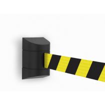 Wandcassette zwart met uittrekbaar lint 9 meter, kleur lint geel/zwart met magnetische wandclip