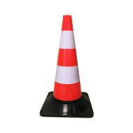 Afzetkegel 50 cm harde PE rood met 2 witte niet reflecterende banden met zwarte PVC voet