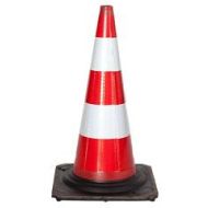 Afzetkegel 50 cm PVC volledig reflecterend met voet in zwart gevulkaniseerd rubber