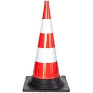 Afzetkegel 75 cm PVC volledig reflecterend met voet in zwart gevulkaniseerd rubber