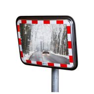 JISLON anti-vries verkeersspiegel RVS 45 × 60 cm met rood-witte reflecterende rand en besneeuwde weg