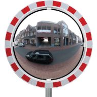 Bolle verkeersspiegel Ø 60 cm, acrylaat , 180° zicht, rood/wit, inclusief bevestigingsbeugel