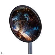 JISLON industriespiegel acryl Ø 30 cm met donkere rand en weerspiegeling van laswerkzaamheden