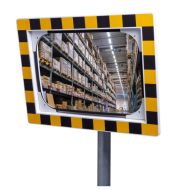 JISLON industriespiegel acryl 40 × 60 cm met geel-zwarte reflecterende rand en magazijnstellingen