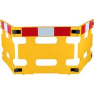 Inklapbaar afzethek HDPE, 300 x 80 cm, 3 segmenten, kleur geel met rood/witte blok markering