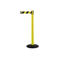 Paal geel PVC met zwarte voet met uittrekbaar lint 3,65 meter, kleur lint geel/zwart