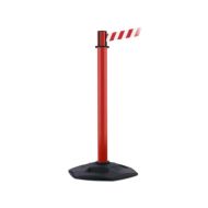 Set van 2 kunststof palen met recycle voet met uittrekbaar lint van 3,65 meter, kleur lint rood/wit
