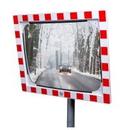 JISLON verkeersspiegel RVS anti-condens 60 × 80 cm met rood-witte rand en winterse wegreflectie