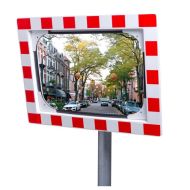 JISLON verkeersspiegel veiligheidsglas 40 × 60 cm met rood-witte reflecterende rand en straatbeeld
