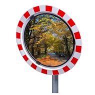 JISLON verkeersspiegel veiligheidsglas Ø 60 cm met rood-witte reflecterende rand en straatbeeld