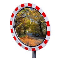 JISLON verkeersspiegel veiligheidsglas Ø 80 cm met rood-witte reflecterende rand en straatbeeld