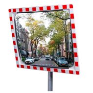 JISLON verkeersspiegel veiligheidsglas 80 × 100 cm met rood-witte reflecterende rand en straatbeeld