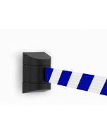 Wandcassette zwart met uittrekbaar lint 4,60 meter, kleur lint blauw/wit