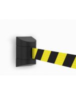 Wandcassette zwart met uittrekbaar lint 4,60 meter, kleur lint geel/zwart